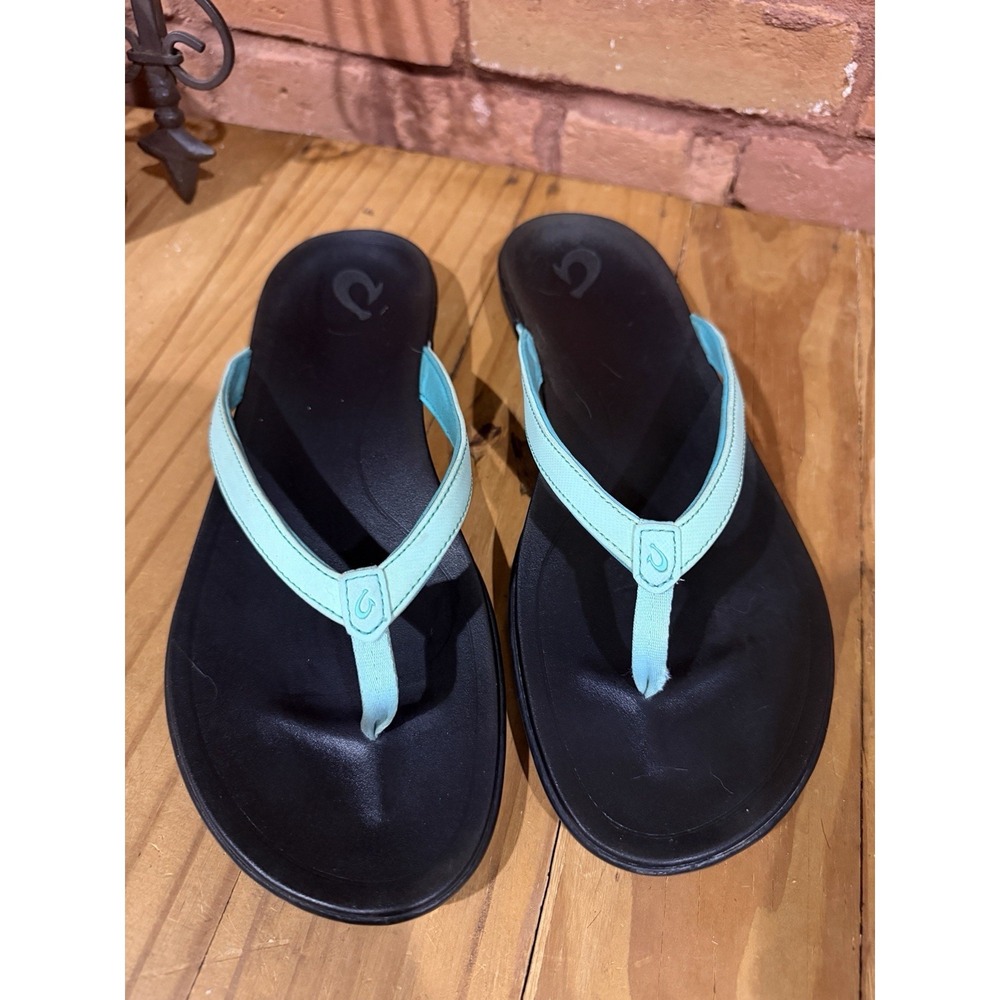 Olukai OHANA Women's 11 Flip Flop Beach Sandals Black Teal Green Thongs Cruise